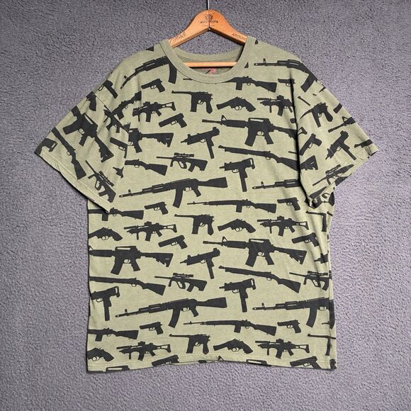 VTG Rothco T Shirt Men XL Green Camo Gorpcore Warcore AOP Gun Graphic Rouge Stat - Picture 1 of 11